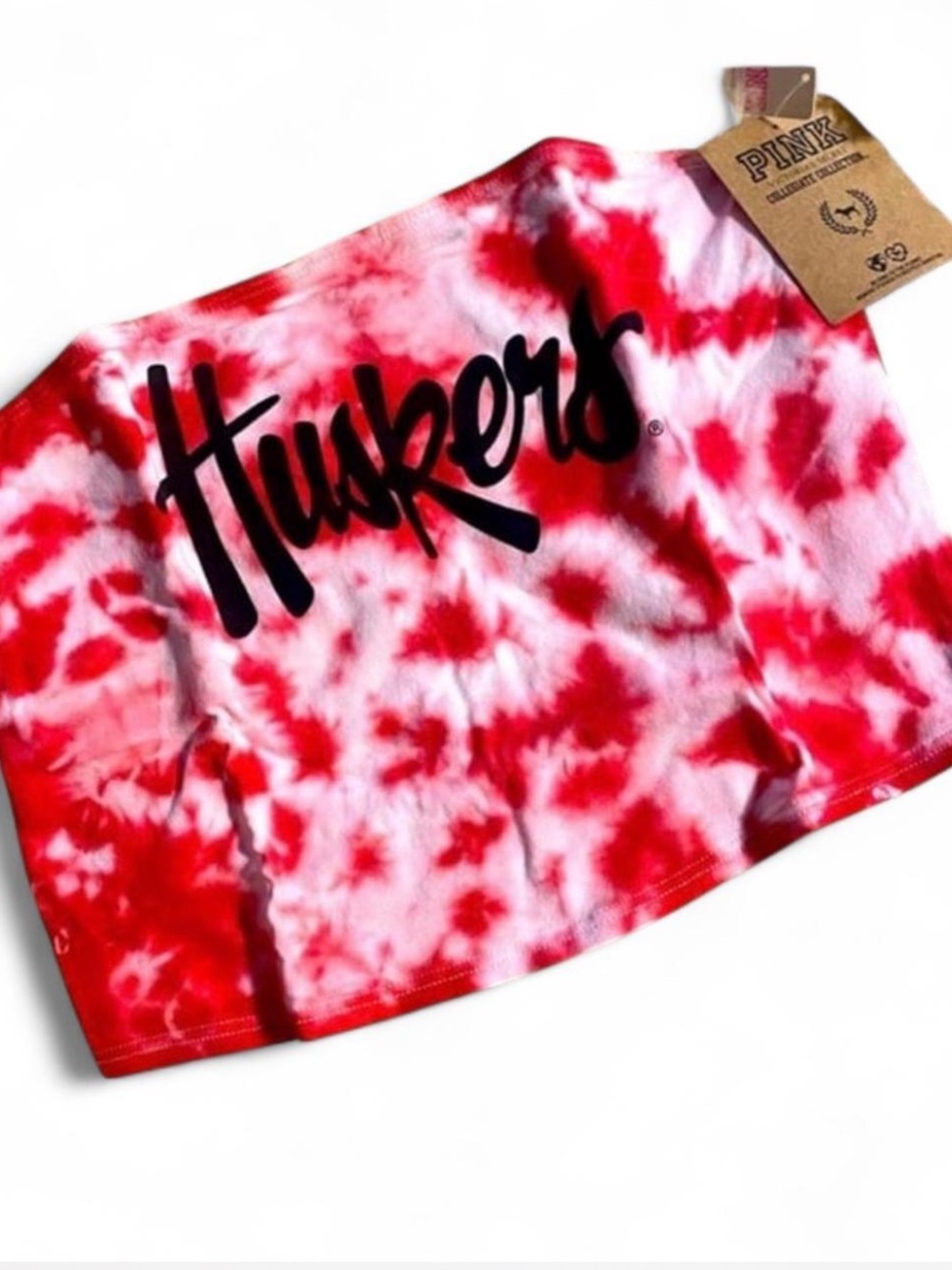 PINK Victoria's Secret Red & White Tie-Dye 'Huskers' Crop Top